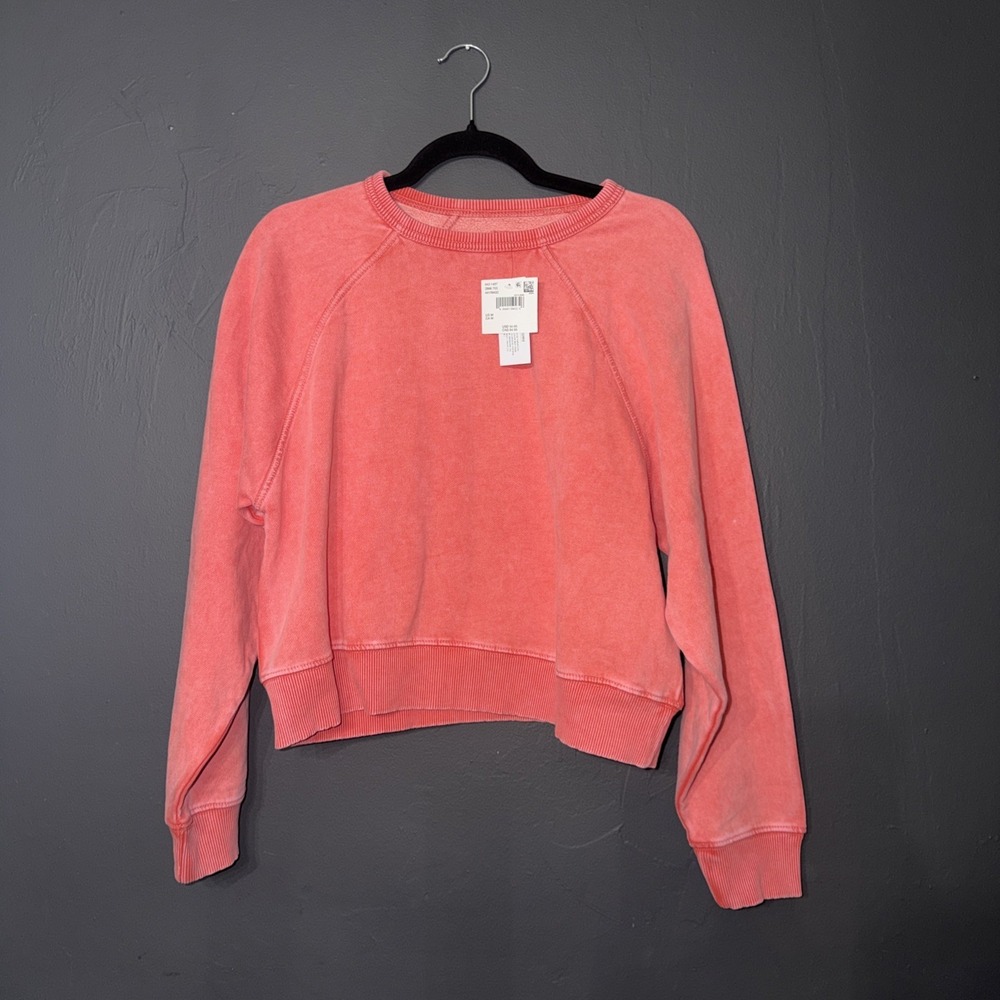 American Eagle Sweatshirt Cropped Raglan M Coral Pink Vintage Wash Fleece Casual